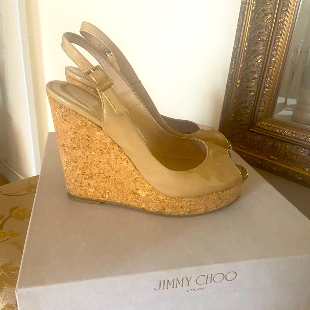Jimmy Choo Platform Sandals, size 37.5 in Nude Color